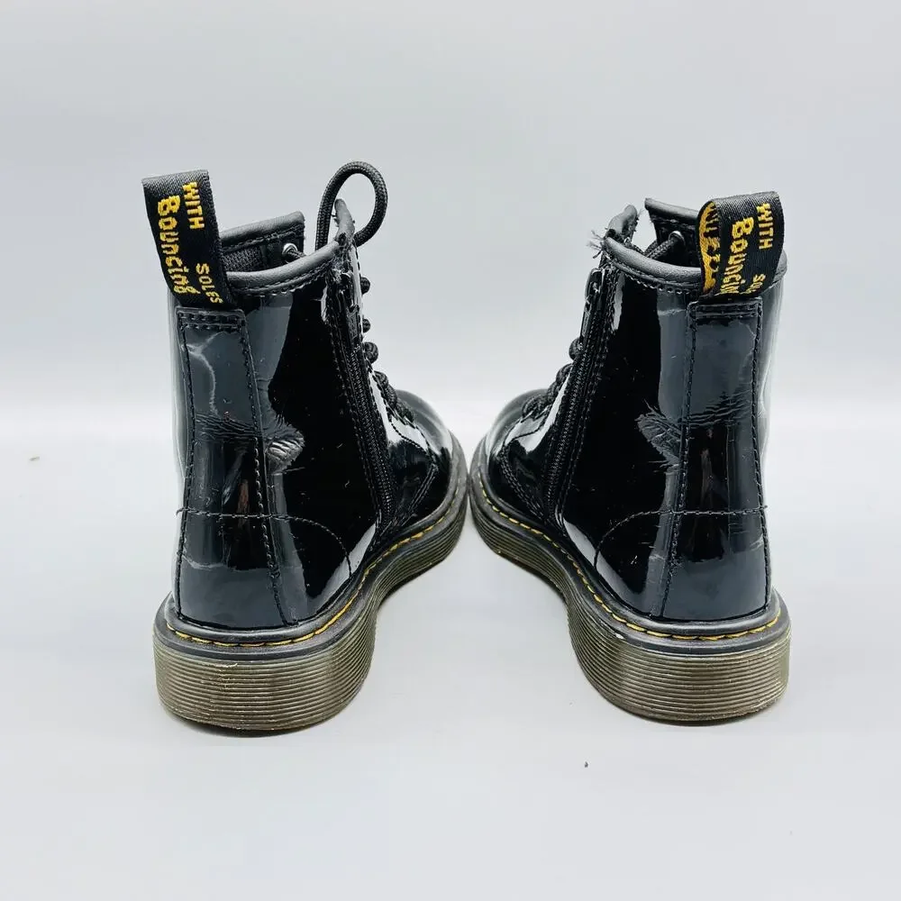 Dr Martens Boots Kids 2 Black Patent Leather 1460 Combat Lace Up Side Zip Youth